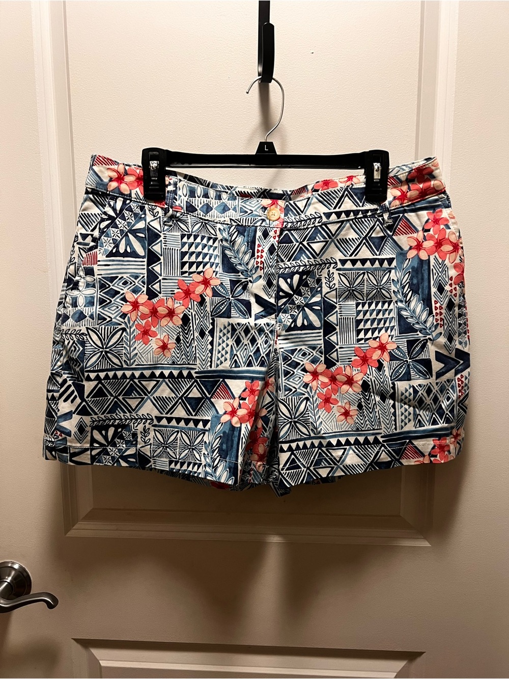 Tommy Bahama Blue, White & Coral Floral Print Bermuda Shorts